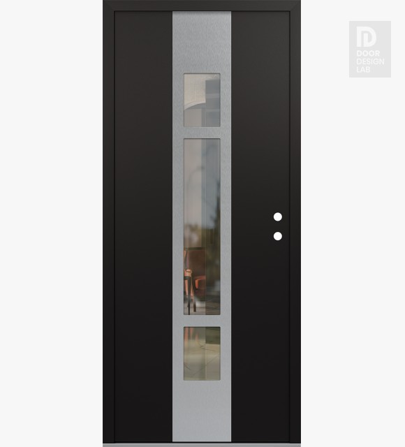 Modern Steel Front Door DIAMOND A9 36" X 80" BLACK/BLACK CLEAR GLASS PANEL STAINLESS STEEL LHI