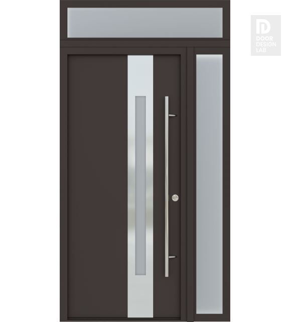 MODERN FRONT STEEL DOOR ZEPHYR BROWN/WHITE 49 1/4" X 95 11/16" LHI + SIDELITE RIGHT/TRANSOM