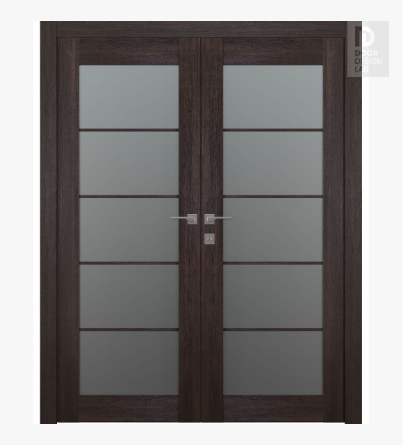 Avon 5 Lite Vetro Veralinga Oak Modern Interior Double Swing Doors by Belldinni