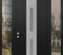 Modern Steel Front Door DIAMOND A6 60" X 96" BLACK/WHITE FROSTED GLASS PANEL STAINLESS STEEL RHI WITH 2 SIDELITES AND TRANSOM CLEAR GLASS