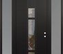 Modern Steel Front Door DIAMOND A9 60" X 96" BLACK/BLACK CLEAR GLASS PANEL BLACK LHI WITH 2 SIDELITES AND TRANSOM FROSTED GLASS