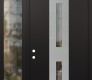 Modern Steel Front Door DIAMOND A6 52" X 96" BLACK/BLACK CLEAR GLASS PANEL STAINLESS STEEL RHI WITH SIDELITE AND TRANSOM CLEAR GLASS
