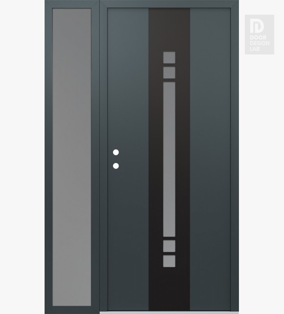 Modern Steel Front Door DIAMOND A4 50" X 80" ANTHRACITE/ANTHRACITE FROSTED GLASS PANEL BLACK RHI WITH SIDELITE FROSTED GLASS