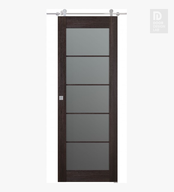 Avon 5 Lite Vetro Veralinga Oak Modern Interior Barn Door by Belldinni