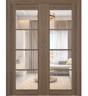 Avon 4 Lite Clear Vetro Pecan Nutwood Double pocket doors