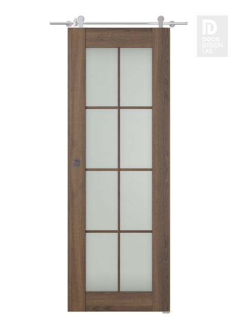 Avon 8 Lite Vetro Pecan Nutwood Modern Interior Barn Door by Belldinni