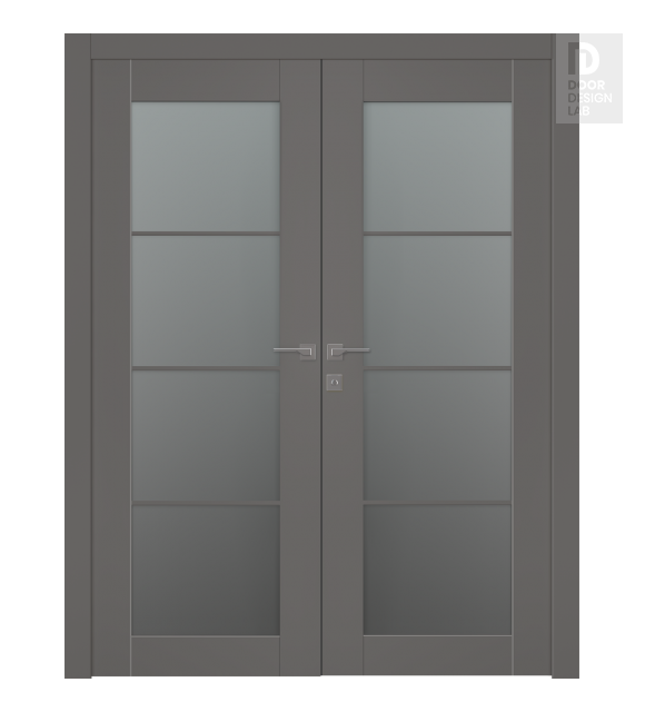 Avon 4 Lite Vetro Gray Matte Modern Interior Double Swing Doors by Belldinni