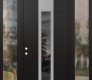 Modern Steel Front Door DIAMOND A1 64" X 96" BLACK/BLACK MIRRORED GLASS PANEL STAINLESS STEEL RHI WITH 2 SIDELITES AND TRANSOM CLEAR GLASS