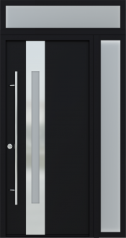 MODERN FRONT STEEL DOOR ZEPHYR BLACK/WHITE 49 1/4" X 95 11/16" RHI + SIDELITE RIGHT/TRANSOM