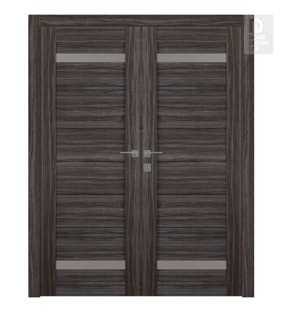 Perla Vetro Gray Oak Modern Interior Double Swing Doors by Belldinni