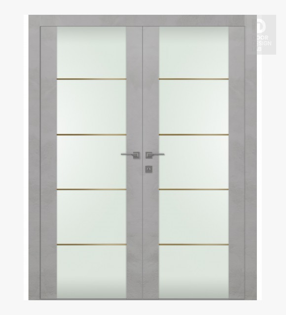 Avon 202 4H Gold Strips Vetro Light Urban Modern Interior Double Swing Doors by Belldinni