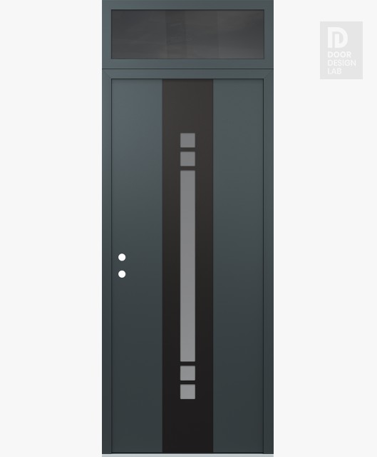 Modern Steel Front Door DIAMOND A4 36" X 96" ANTHRACITE/ANTHRACITE FROSTED GLASS PANEL BLACK RHI WITH TRANSOM MIRRORED GLASS