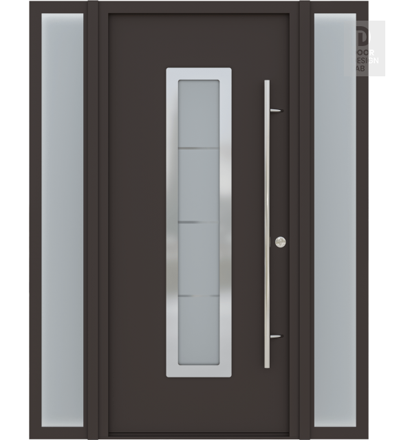 MODERN FRONT STEEL DOOR WITH SIDELITES ARGOS BROWN/WHITE 61 1/16" X 81 11/16" LHI