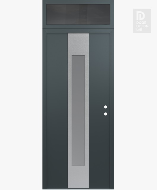 Modern Steel Front Door DIAMOND A1 36" X 96" ANTHRACITE/ANTHRACITE FROSTED GLASS PANEL STAINLESS STEEL LHI WITH TRANSOM MIRRORED GLASS