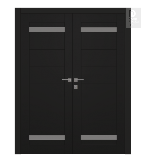 Perla Vetro Black Matte Modern Interior Double Swing Doors by Belldinni