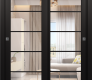 Avon 5 Lite Clear Vetro Black Matte Modern Interior Bypass Doors by Belldinni