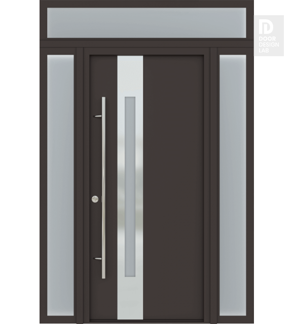 MODERN FRONT STEEL DOOR ZEPHYR BROWN/WHITE 61 1/16" X 95 11/16" RHI + SIDELITE LEFT/RIGHT + TRANSOM
