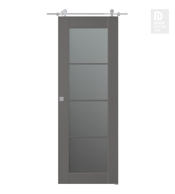 Avon 4 Lite Vetro Gray Matte Modern Interior Barn Door by Belldinni