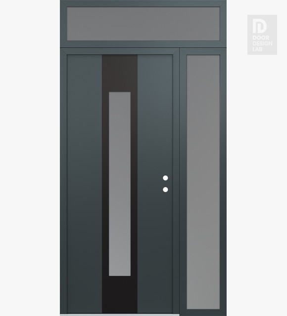 Modern Steel Front Door DIAMOND A1 48" X 96" ANTHRACITE/ANTHRACITE FROSTED GLASS PANEL BLACK LHI WITH SIDELITE AND TRANSOM FROSTED GLASS