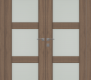 Avon 3 Lite Vetro Pecan Nutwood Modern Interior Double Swing Doors by Belldinni