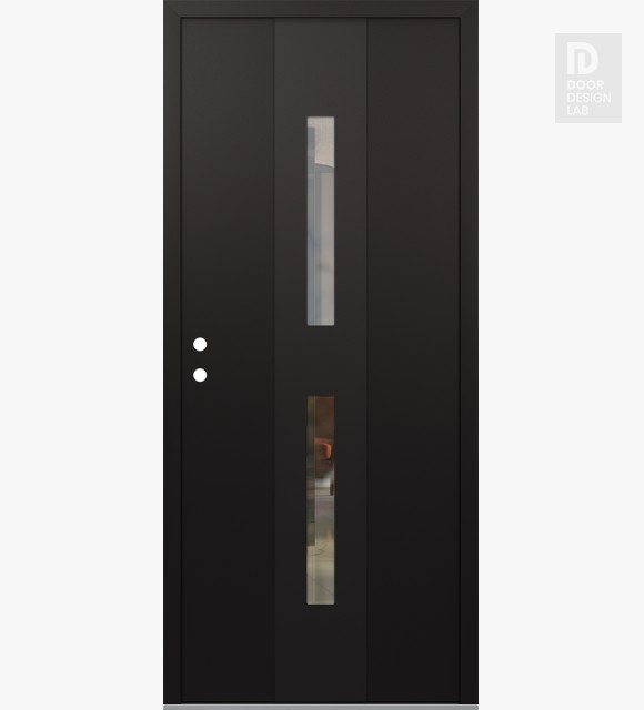 Modern Steel Front Door DIAMOND A6 36" X 80" BLACK/BLACK CLEAR GLASS PANEL BLACK RHI