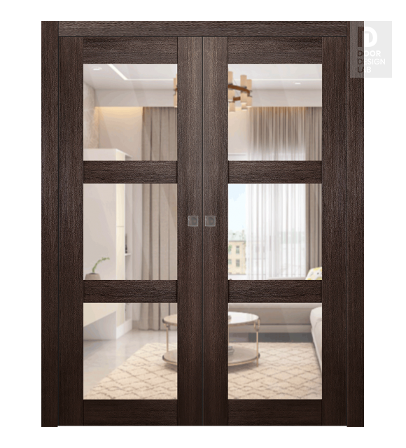 Avon 3 Lite Clear Vetro Veralinga Oak Modern Interior Double Pocket Doors by Belldinni