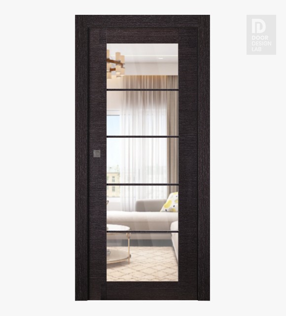 Avanti 5 Lite Clear Vetro Black Apricot Modern Interior Pocket Door by Belldinni