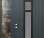 Modern Steel Front Door DIAMOND A9 48" X 96" ANTHRACITE/ANTHRACITE FROSTED GLASS PANEL BLACK RHI WITH SIDELITE AND TRANSOM CLEAR GLASS