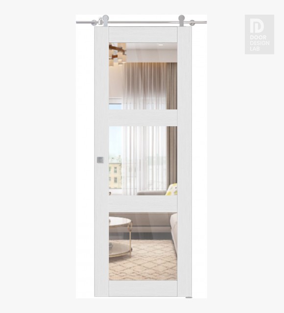 Palladio 3 Lite Clear Vetro Bianco Noble Modern Interior Barn Door by Belldinni