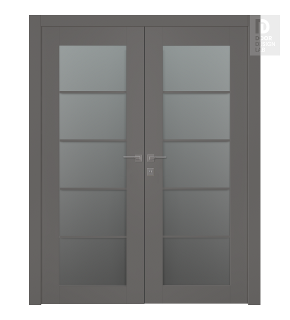 Avon 5 Lite Vetro Gray Matte Modern Interior Double Swing Doors by Belldinni