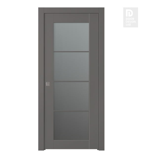 Avon 4 Lite Vetro Gray Matte Modern Interior Pocket Door by Belldinni