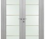 Avon 202 4H Gold Strips Vetro Ribeira Ash Modern Interior Double Swing Doors by Belldinni