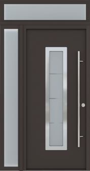 MODERN FRONT STEEL DOOR ARGOS BROWN/WHITE 49 1/4" X 95 11/16" RHI + SIDELITE LEFT/TRANSOM