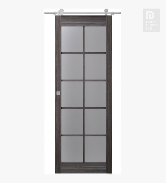 Palladio 10 Lite Vetro Gray Oak Modern Interior Barn Door by Belldinni