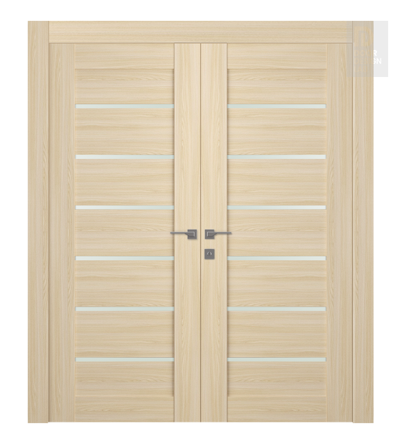Avon 07-02 Vetro Loire Ash Modern Interior Double Swing Doors by Belldinni