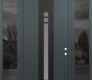 Modern Steel Front Door DIAMOND A4 68" X 96" ANTHRACITE/ANTHRACITE FROSTED GLASS PANEL BLACK LHI WITH 2 SIDELITES AND TRANSOM MIRRORED GLASS