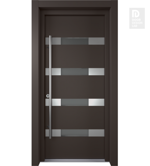 MODERN FRONT STEEL DOOR AURA BROWN/WHITE 37 7/16" X 81 11/16" RHI + HARDWARE