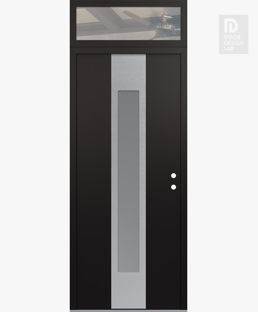 Modern Steel Front Door DIAMOND A1 36" X 96" BLACK/WHITE FROSTED GLASS PANEL STAINLESS STEEL LHI WITH TRANSOM CLEAR GLASS
