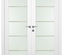 Smart Pro H3g 4H Gold Strips Vetro Polar White Modern Interior Double Swing Doors by Belldinni