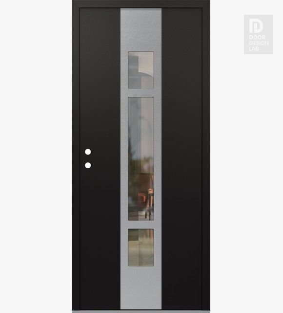 Modern Steel Front Door DIAMOND A9 36" X 80" BLACK/BLACK CLEAR GLASS PANEL STAINLESS STEEL RHI