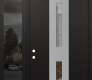 Modern Steel Front Door DIAMOND A6 48" X 96" BLACK/BLACK CLEAR GLASS PANEL STAINLESS STEEL RHI WITH SIDELITE AND TRANSOM MIRRORED GLASS
