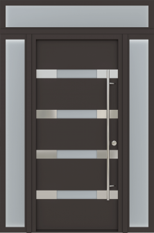 MODERN FRONT STEEL DOOR AURA BROWN/WHITE 61 1/16" X 95 11/16" LHI + SIDELITE LEFT/RIGHT + TRANSOM