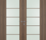 Avon 5 Lite Vetro Pecan Nutwood Modern Interior Double Swing Doors by Belldinni