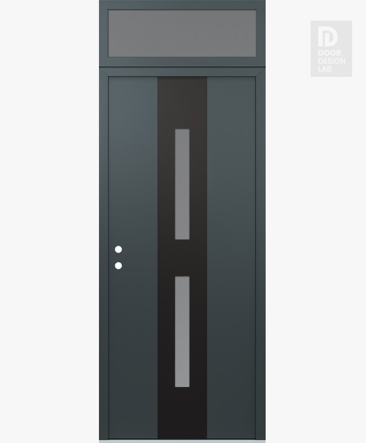 Modern Steel Front Door DIAMOND A6 36" X 96" ANTHRACITE/ANTHRACITE FROSTED GLASS PANEL BLACK RHI WITH TRANSOM FROSTED GLASS