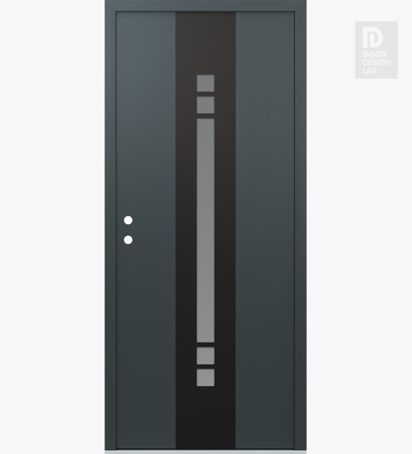 Modern Steel Front Door DIAMOND A4 36" X 80" ANTHRACITE/ANTHRACITE FROSTED GLASS PANEL BLACK RHI