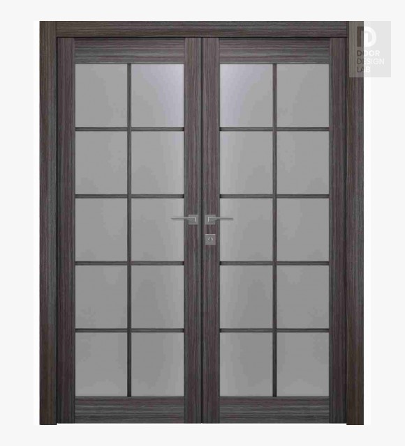Palladio 10 Lite Vetro Gray Oak Modern Interior Double Swing Doors by Belldinni