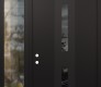 Modern Steel Front Door DIAMOND A6 48" X 96" BLACK/BLACK MIRRORED GLASS PANEL BLACK RHI WITH SIDELITE AND TRANSOM CLEAR GLASS