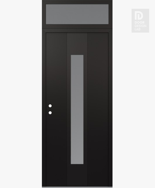 Modern Steel Front Door DIAMOND A1 36" X 96" BLACK/WHITE FROSTED GLASS PANEL BLACK RHI WITH TRANSOM FROSTED GLASS