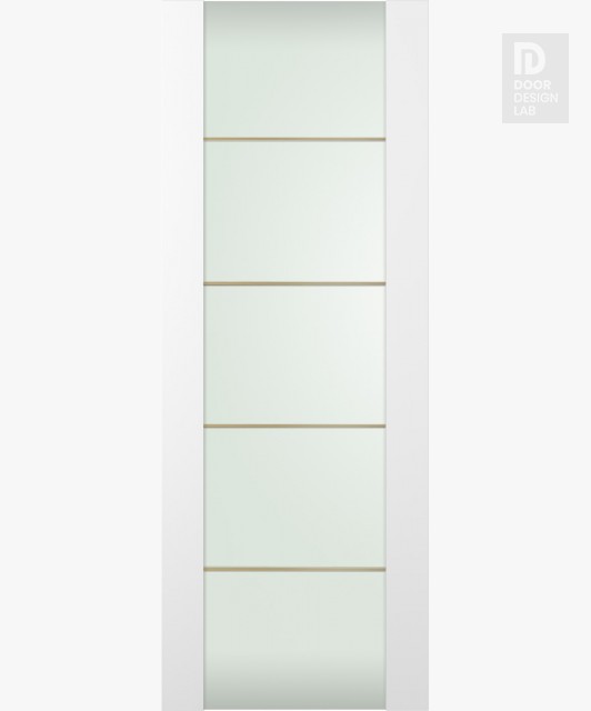 Modern Interior DOOR SLAB SMART PRO H3G 4H GOLD STRIPS VETRO POLAR WHITE 28" X 80" X 1 3/4" TEMPERED FROSTED GLASS