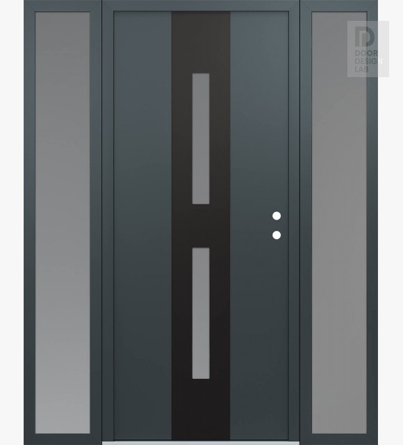 Modern Steel Front Door DIAMOND A6 64" X 80" ANTHRACITE/ANTHRACITE FROSTED GLASS PANEL BLACK LHI WITH 2 SIDELITES FROSTED GLASS